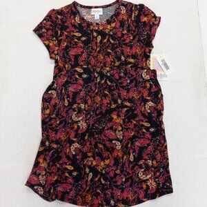 Lula Roe Girls Floral Dress Red on Black Size 12